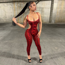 Snake Print Backless Bow-Tie Jumpsuit GDSF-D26JP153