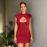 Hollow Out Solid Color Mini Dress GPKJ-MR49511