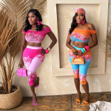 Print Crop Top Seventh Pants Two Piece Set CYA-902414