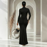 Long Sleeve Solid Color Evening Dress CYA-902242