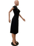 Solid Color Zipper Split Midi Dress QODY-6077