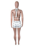 Polka Dot Print Backless Two Piece Short Set SHD-9989