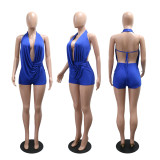 Solid Color Tie Up Backless Romper CYA-902395