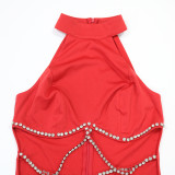 Hot Drill Waist Chain Solid Color Two Piece Pants Set CYA-902399