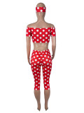 Polka Dots Print Top Seventh Pants Suit(With Headscarf) SHD-9992