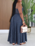 Halterneck Backless Deniim Maxi Dress AIL-353