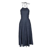 Halterneck Backless Deniim Maxi Dress AIL-353