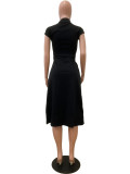 Solid Color Zipper Split Midi Dress QODY-6077