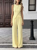 Solid Color Sleeveless Two Piece Pants Set SHD-8110
