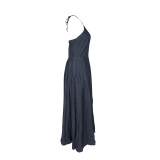 Halterneck Backless Deniim Maxi Dress AIL-353