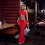 Hot Drill Waist Chain Solid Color Two Piece Pants Set CYA-902399