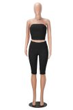 Solid Color Wrap Chest Top Two Piece Shorts Set MZ-26006