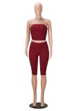 Solid Color Wrap Chest Top Two Piece Shorts Set MZ-26006