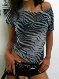 Mesh Print Short Sleeve T Shirt YWXS-J25TP469