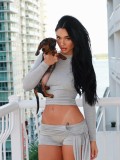 Solid Color Long Sleeve Two Piece Shorts Set YWXS-K26L2350