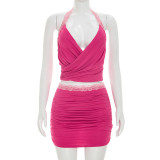 Sleeveless Ruched Backless Two Piece Skirt Set GSZM-C26ST161