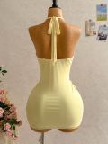 Solid Color Halterneck Ruched Mini Dress GXIY-K26L2515