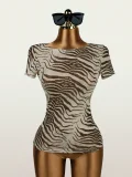 Mesh Print Short Sleeve T Shirt YWXS-J25TP469