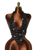 Gemstone-Studded Halterneck Backless Top GZYY-B25839