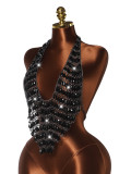Gemstone-Studded Halterneck Backless Top GZYY-B25839