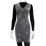 Sexy Mesh Sparkle Diamond Fishnet Mini Dress GZYY-1002