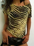 Mesh Print Short Sleeve T Shirt YWXS-J25TP469