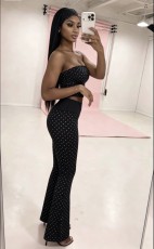 Polka Dot Print Wrap Chest Top Pant Suit(With Headscarf) TK-6355