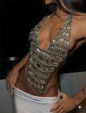 Gemstone-Studded Halterneck Backless Top GZYY-B25839