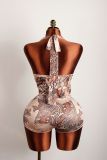 Deep V Neck Tie Up Two Piece Shorts Set YWXS-K25L602