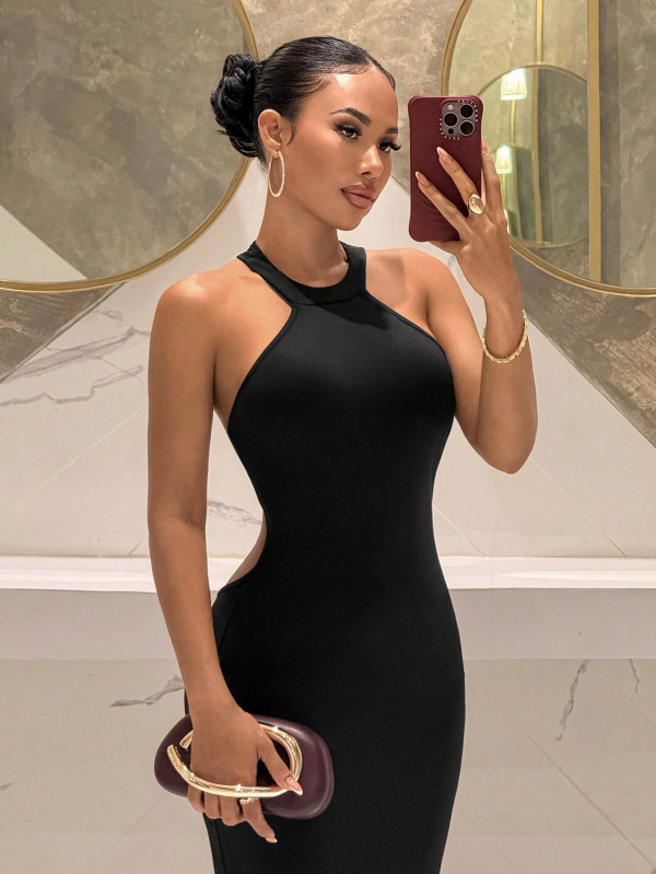 Solid Color Hollow Out Maxi Dress YWXS-K26L2134