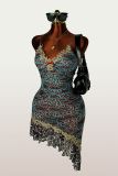 Leopard Print Contrast Color Irregular Mini Dress YWXS-K26L2181