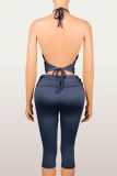 Solid Color Backless Vest Seventh Pant Suit YWXS-K26L2057