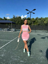 Knits Contrast Color Sleeveless 2 Piece Skirts Set TR-1369