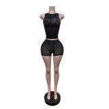 Solid Color Tank Top Two Piece Shorts Set MEM-88706