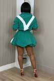 Color Block Zipper Top Puff Skirt 2 Piece Set TR-1372