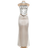 Polka Dots Print Tube Top Long Skirts Suit XEF-K6S07984A