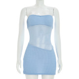 Mesh Patchwork Tube Top Mini Dress GDSF-D26DS211