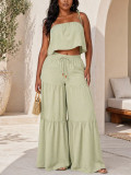 Solid Color Slint Top Wide Leg Pants 2 Piece Set HNIF-YY042