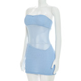 Mesh Patchwork Tube Top Mini Dress GDSF-D26DS211