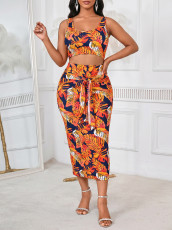 Print Sleeveless Tank Top Long Skirt Suit GYLY-9475