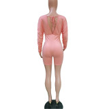Solid Color Ruched Long Sleeve Romper BN-9835