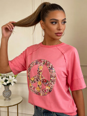 Plus Size Print Short Sleeve Loose T Shirt QMZF-18002