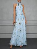 Halterneck Print Bow-tie Long Dress GWDS-260511