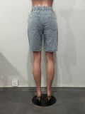 Diamond-Studded Solid-Color Denim Short OD-8784