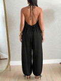 Solid Color Halterneck Backless Loose Jumpsuit HNIF-ZM026
