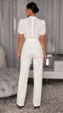 Short Sleeve Patchwork Wide Leg Jumpsuit OSM-4504