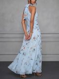 Halterneck Print Bow-tie Long Dress GWDS-260511