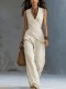 V Neck Sleeveless Top Wide Leg Pants 2 Piece Set GWDS-260509