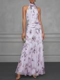 Halterneck Print Bow-tie Long Dress GWDS-260511