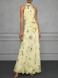 Halterneck Print Bow-tie Long Dress GWDS-260511